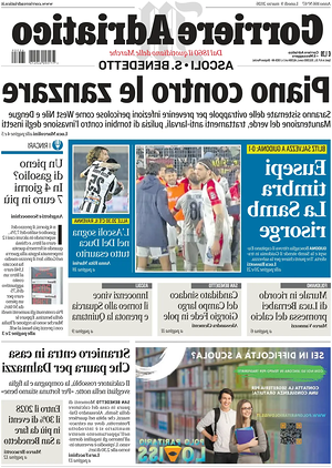 Prima pagina Corriere Adriatico (Ascoli) di oggi - Quotidiano regionale