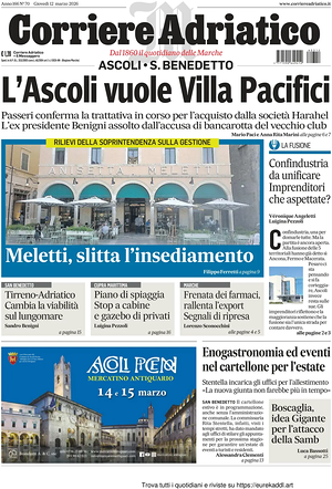 Prima pagina Corriere Adriatico (Ascoli) di oggi - Quotidiano regionale