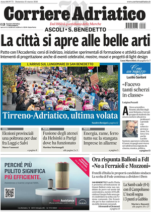 Prima pagina Corriere Adriatico (Ascoli) di oggi - Quotidiano regionale