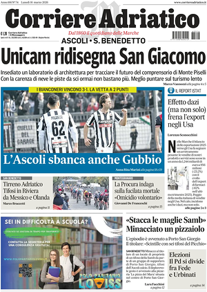 Prima pagina Corriere Adriatico (Ascoli) di oggi - Quotidiano regionale