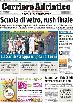Prima pagina Corriere Adriatico (Ascoli) di oggi - Quotidiano regionale