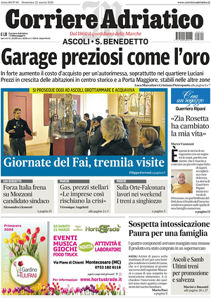 Prima pagina Corriere Adriatico (Ascoli) di oggi - Quotidiano regionale