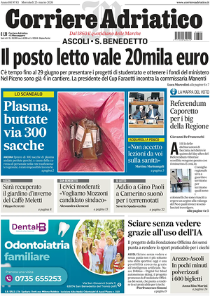 Prima pagina Corriere Adriatico (Ascoli) di oggi - Quotidiano regionale