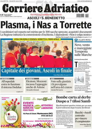 Prima pagina Corriere Adriatico (Ascoli) di oggi - Quotidiano regionale