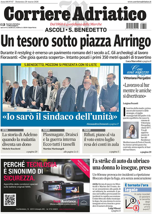 Prima pagina Corriere Adriatico (Ascoli) di oggi - Quotidiano regionale