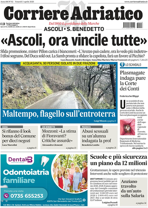 Prima pagina Corriere Adriatico (Ascoli) di oggi - Quotidiano regionale