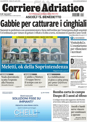Prima pagina Corriere Adriatico (Ascoli) di oggi - Quotidiano regionale