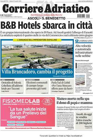 Prima pagina Corriere Adriatico (Ascoli) di oggi - Quotidiano regionale