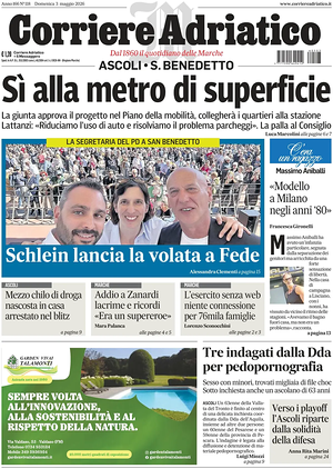Prima pagina Corriere Adriatico (Ascoli) di oggi - Quotidiano regionale