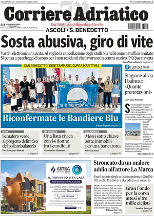 Prima pagina Corriere Adriatico (Ascoli) di oggi - Quotidiano regionale