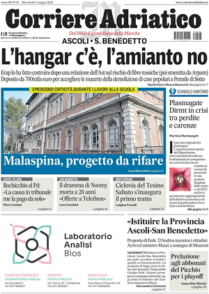 Prima pagina Corriere Adriatico (Ascoli) di oggi - Quotidiano regionale