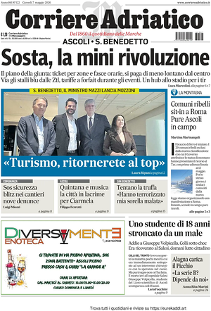 Prima pagina Corriere Adriatico (Ascoli) di oggi - Quotidiano regionale
