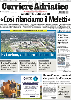 Prima pagina Corriere Adriatico (Ascoli) di oggi - Quotidiano regionale