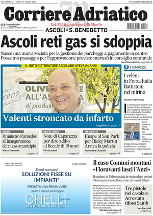 Prima pagina Corriere Adriatico (Ascoli) di oggi - Quotidiano regionale