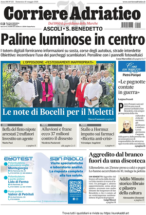 Prima pagina Corriere Adriatico (Ascoli) di oggi - Quotidiano regionale