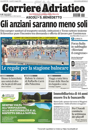 Prima pagina Corriere Adriatico (Ascoli) di oggi - Quotidiano regionale