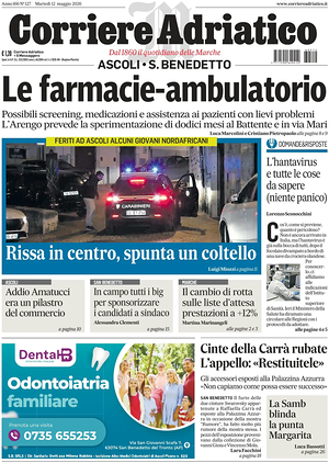 Prima pagina Corriere Adriatico (Ascoli) di oggi - Quotidiano regionale