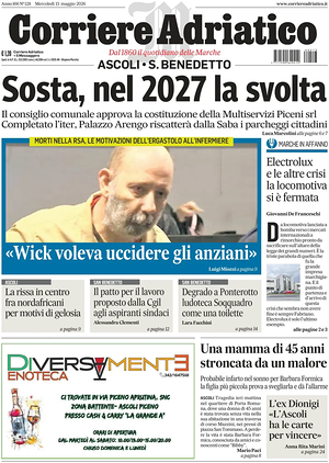 Prima pagina Corriere Adriatico (Ascoli) di oggi - Quotidiano regionale