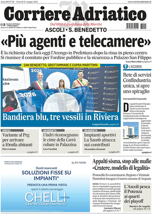 Prima pagina Corriere Adriatico (Ascoli) di oggi - Quotidiano regionale