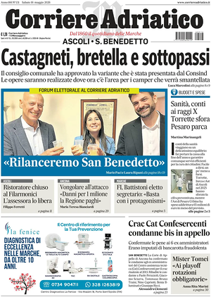Prima pagina Corriere Adriatico (Ascoli) di oggi - Quotidiano regionale