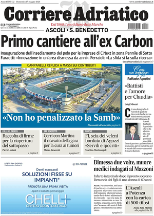 Prima pagina Corriere Adriatico (Ascoli) di oggi - Quotidiano regionale