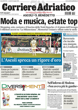 Prima pagina Corriere Adriatico (Ascoli) di oggi - Quotidiano regionale