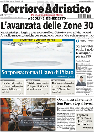Prima pagina Corriere Adriatico (Ascoli) di oggi - Quotidiano regionale