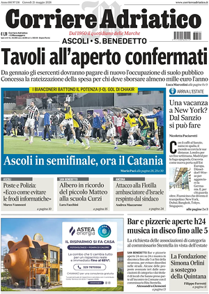 Prima pagina Corriere Adriatico (Ascoli) di oggi - Quotidiano regionale