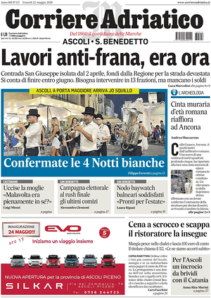 Prima pagina Corriere Adriatico (Ascoli) di oggi - Quotidiano regionale