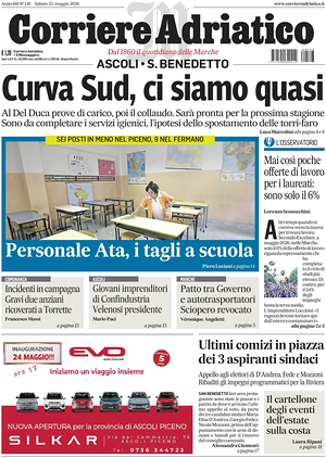 Prima pagina Corriere Adriatico (Ascoli) di oggi - Quotidiano regionale