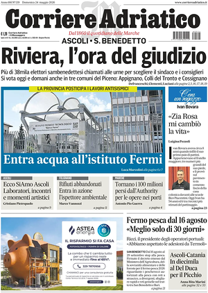 Prima pagina Corriere Adriatico (Ascoli) di oggi - Quotidiano regionale