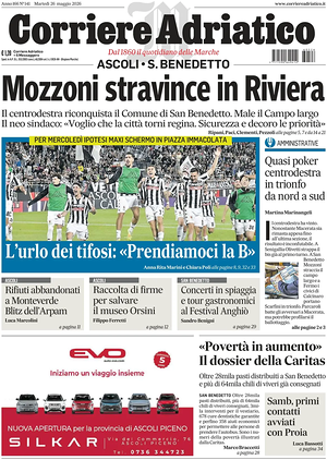 Prima pagina Corriere Adriatico (Ascoli) di oggi - Quotidiano regionale