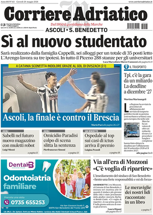 Prima pagina Corriere Adriatico (Ascoli) di oggi - Quotidiano regionale