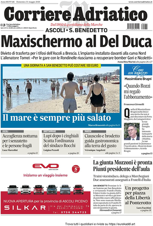 Prima pagina Corriere Adriatico (Ascoli) di oggi - Quotidiano regionale