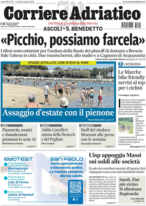 Prima pagina Corriere Adriatico (Ascoli) di oggi - Quotidiano regionale