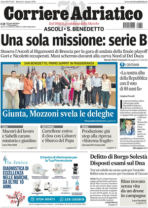 Prima pagina Corriere Adriatico (Ascoli) di oggi - Quotidiano regionale