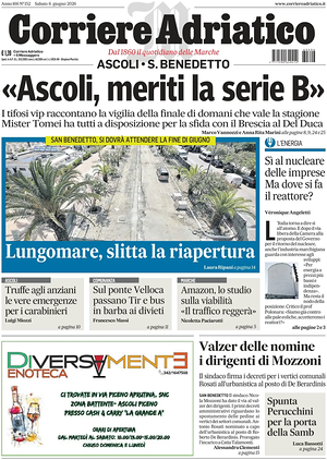 Prima pagina Corriere Adriatico (Ascoli) di oggi - Quotidiano regionale