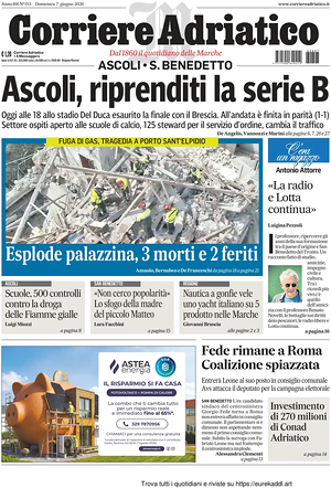 Prima pagina Corriere Adriatico (Ascoli) di oggi - Quotidiano regionale