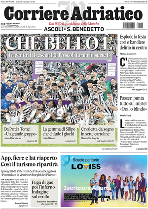 Prima pagina Corriere Adriatico (Ascoli) di oggi - Quotidiano regionale