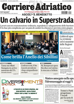 Prima pagina Corriere Adriatico (Ascoli) di oggi - Quotidiano regionale