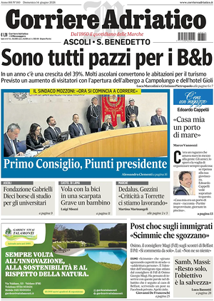 Prima pagina Corriere Adriatico (Ascoli) di oggi - Quotidiano regionale