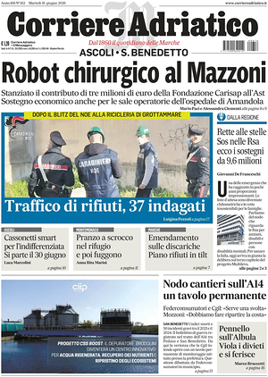 Prima pagina Corriere Adriatico (Ascoli) di oggi - Quotidiano regionale