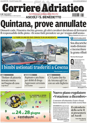 Prima pagina Corriere Adriatico (Ascoli) di oggi - Quotidiano regionale