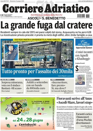 Prima pagina Corriere Adriatico (Ascoli) di oggi - Quotidiano regionale