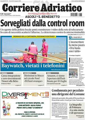 Prima pagina Corriere Adriatico (Ascoli) di oggi - Quotidiano regionale
