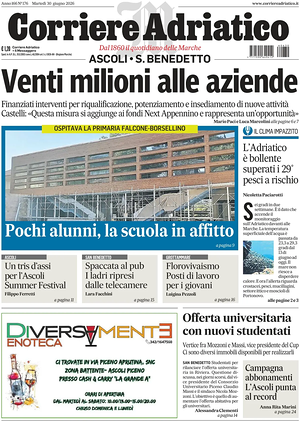 Prima pagina Corriere Adriatico (Ascoli) di oggi - Quotidiano regionale