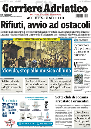 Prima pagina Corriere Adriatico (Ascoli) di oggi - Quotidiano regionale