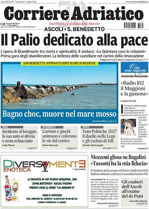 Prima pagina Corriere Adriatico (Ascoli) di oggi - Quotidiano regionale