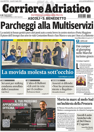 Prima pagina Corriere Adriatico (Ascoli) di oggi - Quotidiano regionale