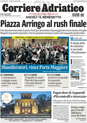 Prima pagina Corriere Adriatico (Ascoli) di oggi - Quotidiano regionale